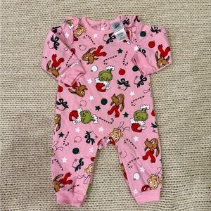 Pink Baby Onesie with Grinch pattern
